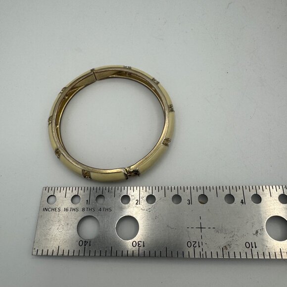 Vintage Gold Tone Hinged Bangle Bracelet With Rhinestone Accents - Picture 3 of 3
